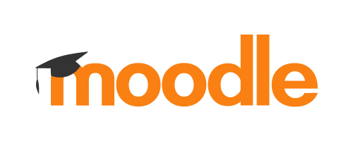 Moodle Logo. Schriftzug ist Orange, über das M ist ein schwarzer Doktorhut